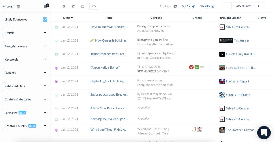 screenshot of Sponsorship Intelligence